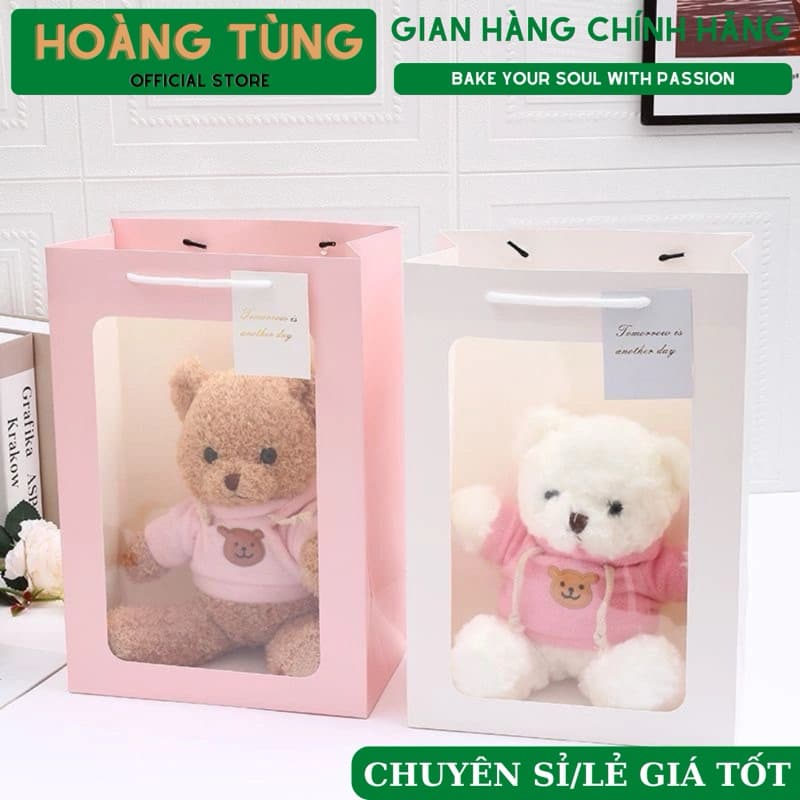 [SIZE ĐẠI] Túi Giấy Trắng Có Cửa Sổ Trong Suốt Đựng Hoa, Gấu, Quà Hàng Loại Dày Dặn