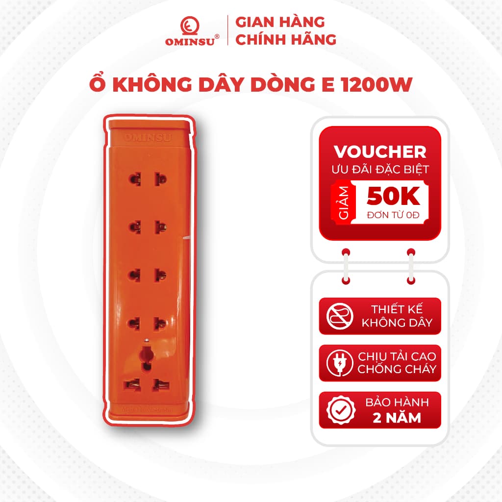 Ổ cắm điện OMINSU chịu tải 1200W không dây dòng E đa năng vỏ nhựa cao cấp chống cháy