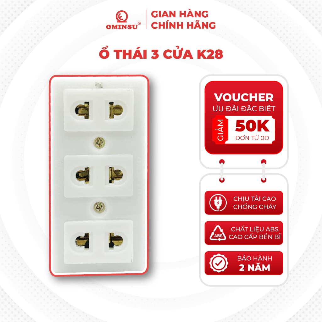 Ổ cắm điện OMINSU 3 cửa nhựa cao cấp chống đánh lửa chống cháy giật an toàn tiện lợi độ bền cao