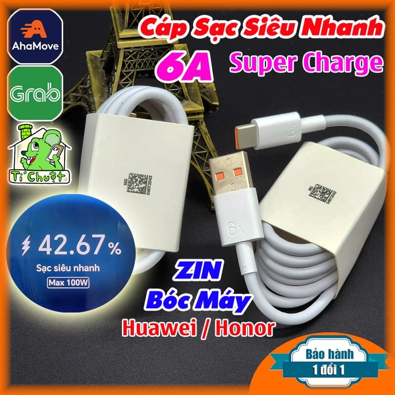 [Chính Hãng-Ảnh Thật] Cáp Sạc Siêu Nhanh 6A Huawei Honor SuperCharge Lõi Màu Cam ZIN Bóc Máy
