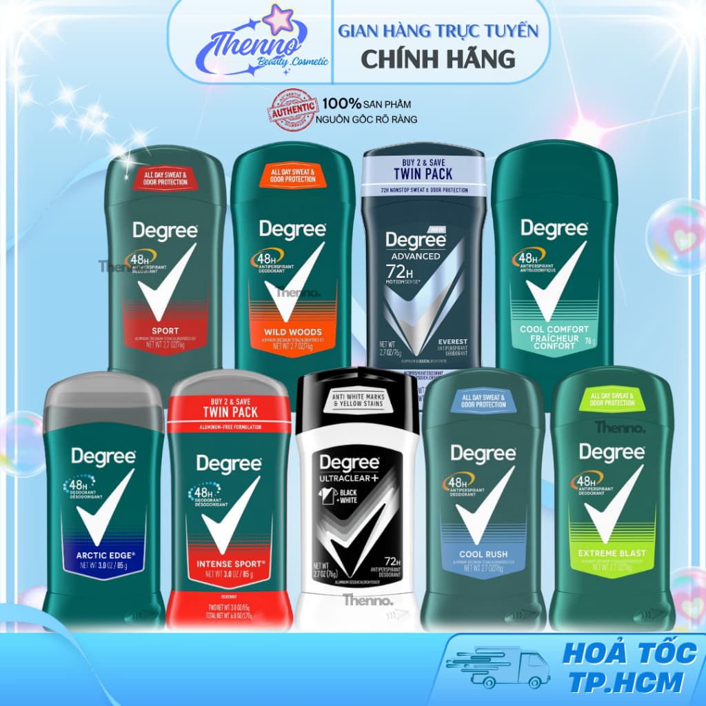 Lăn Sáp Khử Mùi,Kiểm Soát Mồ Hôi Tuyệt Đối Cho Nam Degree Men Cool Rush x Utraclear + Black & White 76g của Mỹ