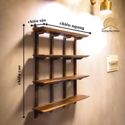 Combo bộ kệ gỗ treo tường 4 tầng gỗ Tràm tự nhiên nguyên tấm - Xưởng Mộc Maido 2