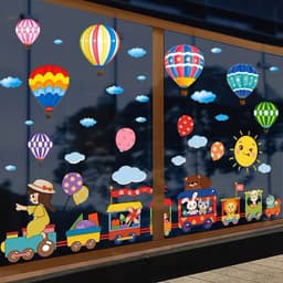 Decal dán tường,dán kính kinh khí cầu và đoàn tầu trang trí decor phòng cho bé 1
