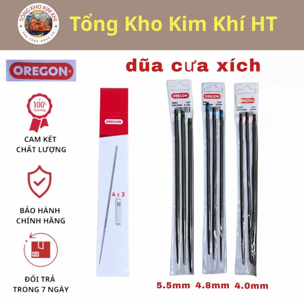( Hộp 12 cái ) Dũa Xích Máy Cưa Oregong 4.0 4.8 5.5mm