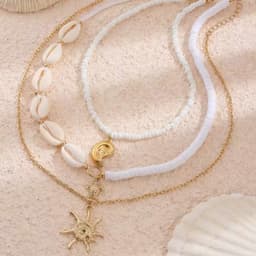 Set 3 Vòng Cổ Nữ Đi Biển, Vỏ Sò Ốc & Mặt Trời Vintage Bohemian Ocean Charm- Phụ Kiện Trang Sức Dây Chuyền Biển 2