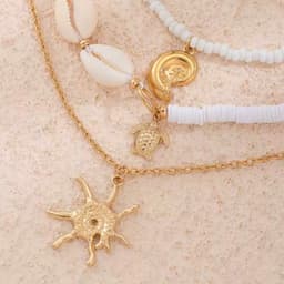 Set 3 Vòng Cổ Nữ Đi Biển, Vỏ Sò Ốc & Mặt Trời Vintage Bohemian Ocean Charm- Phụ Kiện Trang Sức Dây Chuyền Biển 3