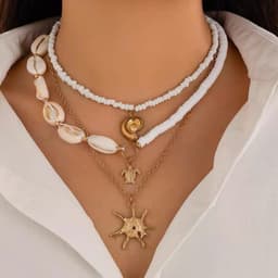 Set 3 Vòng Cổ Nữ Đi Biển, Vỏ Sò Ốc & Mặt Trời Vintage Bohemian Ocean Charm- Phụ Kiện Trang Sức Dây Chuyền Biển 7