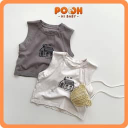 (8-27kg) Áo Ba Lỗ 100% Cotton In Hình Ngôi Nhà | Co Giãn 4 Chiều, Mềm Mại Thiết Kế Phóng Khoáng, Thoải Mái Cho Bé 1