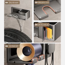 Giá kệ để máy sấy nhà tắm KIVA, giá treo máy sấy lắp đặt dán tường, chất liệu nhôm hàng không. 4