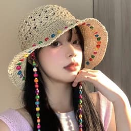 Mũ Cói Rộng Vành Đan Thủ Công Đính Hạt Nhiều Màu Kèm Dây Hạt Vintage Đi Biển Chống Nắng Cho Nữ Mùa Hè 2