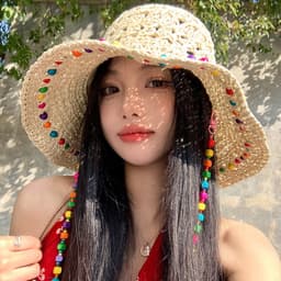 Mũ Cói Rộng Vành Đan Thủ Công Đính Hạt Nhiều Màu Kèm Dây Hạt Vintage Đi Biển Chống Nắng Cho Nữ Mùa Hè 8