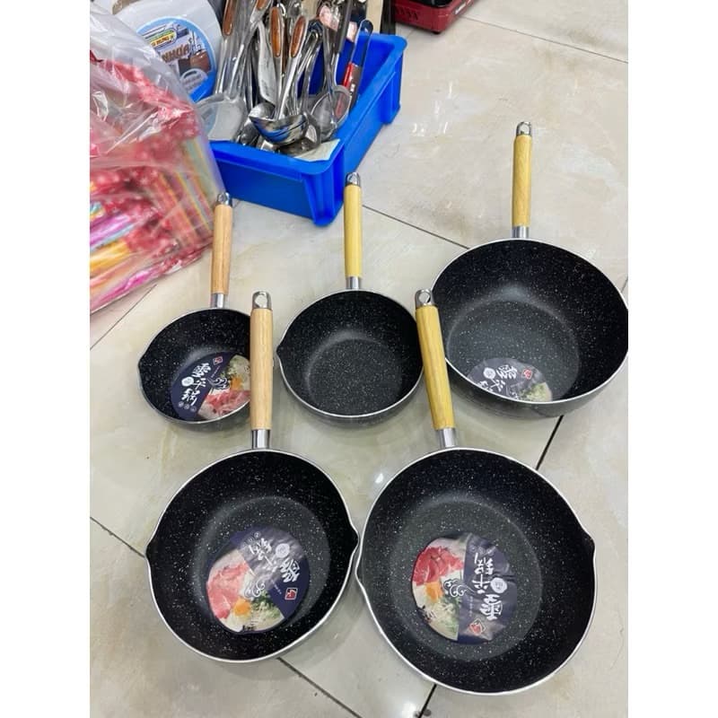 Quánh chảo nồi vân đá sâu lòng cán gỗ tiện lợi nấu bột, nấu cháo an toàn cho sức khoẻ không sử dụng được bếp từ