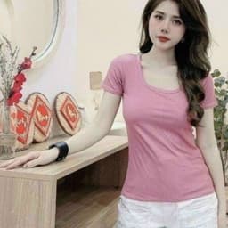 [Có Bigsize 45-85kg] Áo thun nữ cổ vuông Áo phong nữ tay ngắn gân tăm co giãn form ôm đẹp MS3002 9