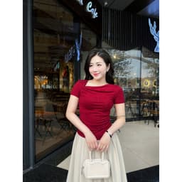 Áo Thun Nữ Công Sở Nơ Cổ Vai, Nhún Sườn Evalover M275 7