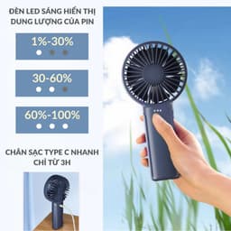 Quạt Mini Cầm Tay Tích Điện Pin Khủng 6000mAh/3000mAh Có Đèn Pin Sáng 3 Tốc Độ Gió Tiện Lợi M252 9