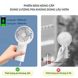 Quạt Mini Cầm Tay Tích Điện Pin Khủng 6000mAh/3000mAh Có Đèn Pin Sáng 3 Tốc Độ Gió Tiện Lợi M252 7