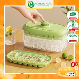 Hộp Khay Làm Đá Thông Minh Có Nút Bấm Lấy Đá Có Nắp Đậy Chống Ám Mùi Màu Sắc Dễ Thương 1