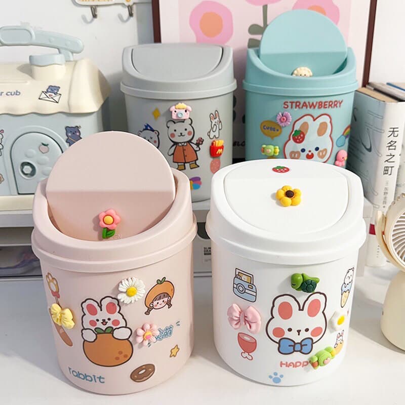 VINBEO Thùng Rác Mini  Cute Nắp Lật [TẶNG STICKER ] Sọt Rác Để Bàn decor bàn học ANHI002