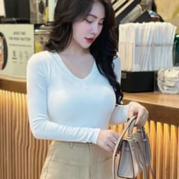 Áo Thun Nữ Bigsize Tay Dài Cổ V Ôm Dáng Áo Thun Dài Tay Form Ôm Body Trẻ Trung Dễ Thương LIMO MS217 6