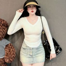 Áo Thun Nữ Bigsize Tay Dài Cổ V Ôm Dáng Áo Thun Dài Tay Form Ôm Body Trẻ Trung Dễ Thương LIMO MS217 2