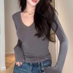 Áo Thun Nữ Bigsize Tay Dài Cổ V Ôm Dáng Áo Thun Dài Tay Form Ôm Body Trẻ Trung Dễ Thương LIMO MS217 5