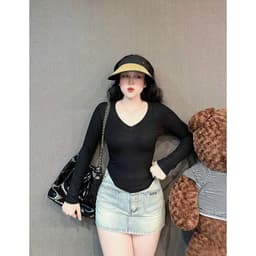 Áo Thun Nữ Bigsize Tay Dài Cổ V Ôm Dáng Áo Thun Dài Tay Form Ôm Body Trẻ Trung Dễ Thương LIMO MS217 8