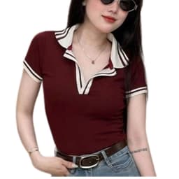 [Có Bigsize 45-85kg] Áo Thun Nữ Cổ Trụ Tay Ngắn Viền Sọc LIMO Áo Polo Ôm Body Dễ Phối Đồ MS371 8