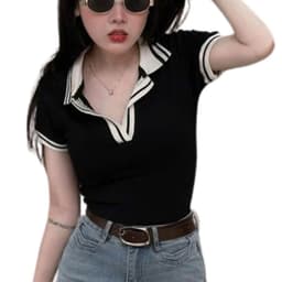 [Có Bigsize 45-85kg] Áo Thun Nữ Cổ Trụ Tay Ngắn Viền Sọc LIMO Áo Polo Ôm Body Dễ Phối Đồ MS371 6