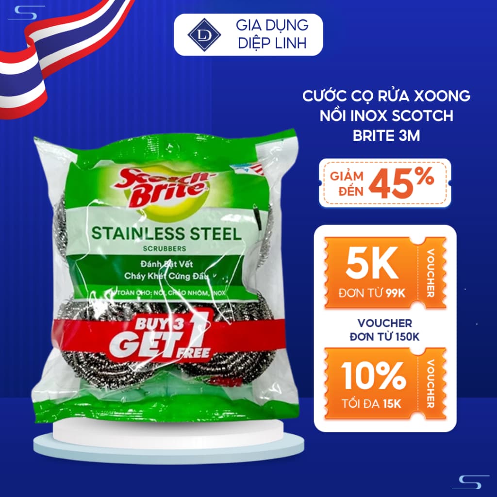 Cước cọ rửa xoong nồi Inox Scotch Brite 3M bền chắc, không gãy vụn, độ bền cao, tiết kiệm chi phí