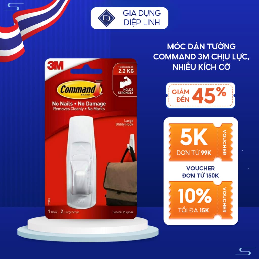 Móc dán tường Command 3M nhiều kích cỡ, chịu lực tốt, bám cực chắc, dễ dàng tháo lắp