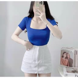 Áo phong nữ cổ vuông thun gân tăm co giãn đẹp dễ thương Áo thun nữ tay ngắn bigsize 45-85kg MS004 4