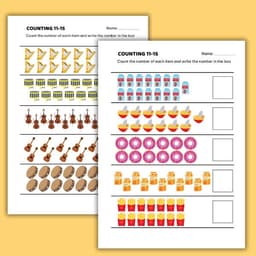Bộ 5 phiếu Toán theo chủ đề ĐẾM SỐ LƯỢNG phạm vi 11-15, Học liệu giáo dục Montessori 3