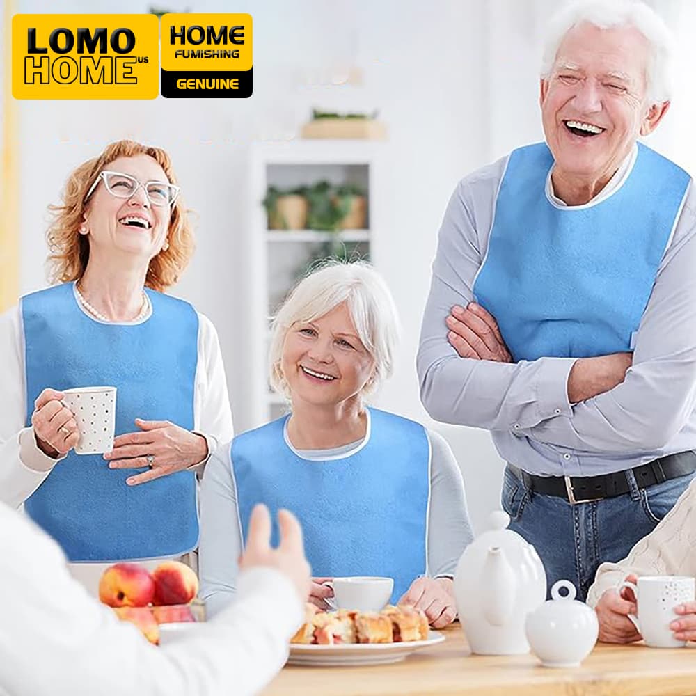 Yếm ăn cho người già LOMO tích hợp thành túi trước bụng tránh làm rơi đồ ăn, tái sự dụng nhiều lần