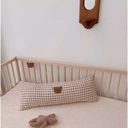Gối ôm trẻ em LOẠI DÀI có Sticker gấu, hoạ tiết caro nâu thích hợp trẻ từ 1 tuổi trở lên phong cách Hàn Quốc 5