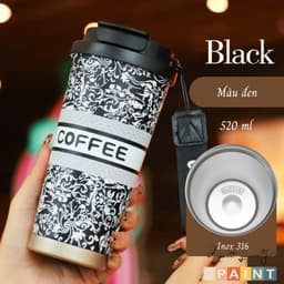 Ly Giữ Nhiệt 500ml Coffee Cup inox 316 cao cấp, Cốc giữ nhiệt có ống hút quai xách tiện lợi 4