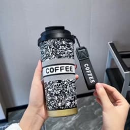 Ly Giữ Nhiệt 500ml Coffee Cup inox 316 cao cấp, Cốc giữ nhiệt có ống hút quai xách tiện lợi 2