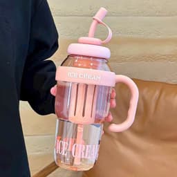 Bình nước ly cốc nhựa ICE CREAM có ống hút 1400ml tay cầm chống đổ nước. Cốc uống nước thể thao có nắp đậy 7
