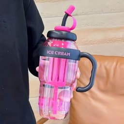 Bình nước ly cốc nhựa ICE CREAM có ống hút 1400ml tay cầm chống đổ nước. Cốc uống nước thể thao có nắp đậy 5