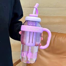 Bình nước ly cốc nhựa ICE CREAM có ống hút 1400ml tay cầm chống đổ nước. Cốc uống nước thể thao có nắp đậy 6