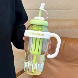 Bình nước ly cốc nhựa ICE CREAM có ống hút 1400ml tay cầm chống đổ nước. Cốc uống nước thể thao có nắp đậy 3