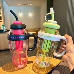 Bình nước ly cốc nhựa ICE CREAM có ống hút 1400ml tay cầm chống đổ nước. Cốc uống nước thể thao có nắp đậy 2