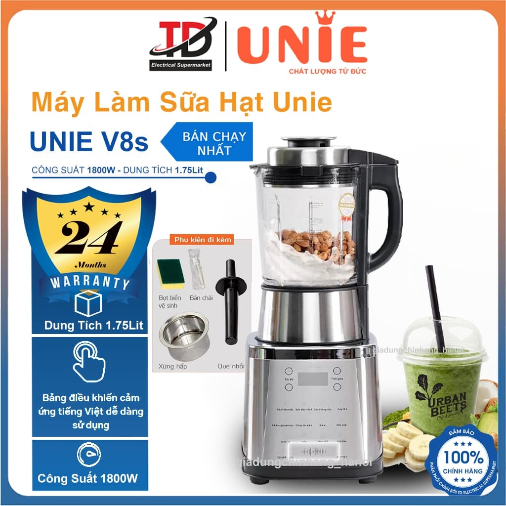 Máy Làm Sữa Hạt Unie V8S - 1.75Lit 1800W - Xay Nấu Đa Năng - Bảo Hành Chính Hãng 2 Năm