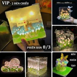 🔥(TÚI + THIỆP) Hộp đèn ngủ hoa TULIP HÌNH VUÔNG tặng người yêu 20/10 , Hoa Tulip 12cm TẶNG sinh nhật, Đèn HANDmade 2