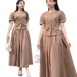 Set Váy Dài Chữ A Bigsize Váy Xòe Áo Tay Ngắn Dễ Thương Set Đồ Nữ Mùa Hè Đi Biển LIMO MS359 4