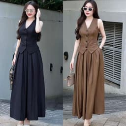 Set Váy Dài Chữ A Bigsize Váy Xòe Áo Tay Ngắn Dễ Thương Set Đồ Nữ Mùa Hè Đi Biển LIMO MS359 5