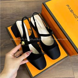 Giày cao gót mũi vuông vá chất tuyết nhung hở gót, gót vuông 3p quai ngang full hộp ( AH22 ) 2