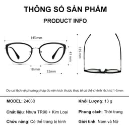 Gọng kính thời trang nữ ANDU dáng mắt mèo chống tia UV chất liệu kim loại mix nhựa - 24030 9