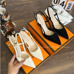 Giày cao gót 5p hở gót quai trống phong cách mới chất tuyết nhung hàng cao cấp full hộp ( AH20 ) 1