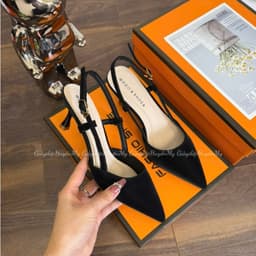 Giày cao gót 5p hở gót quai trống phong cách mới chất tuyết nhung hàng cao cấp full hộp ( AH20 ) 2