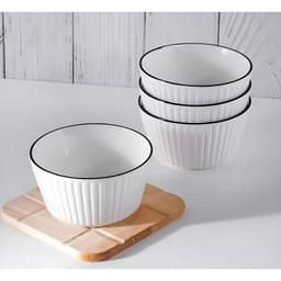 Set 10 bát cơm vuông sọc 11.4cm sứ trắng viền đen, chén sứ dày dặn ăn cơm, decor sang trọng 6